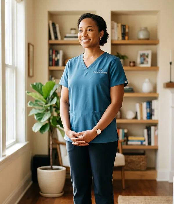 Professional caregiver in a warm home setting