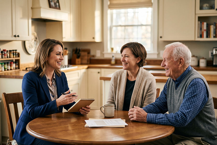 A BubbieCare Concierge meeting with a family at their kitchen table