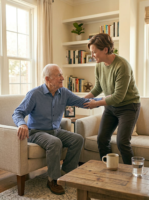 Caregiver and client in a home setting