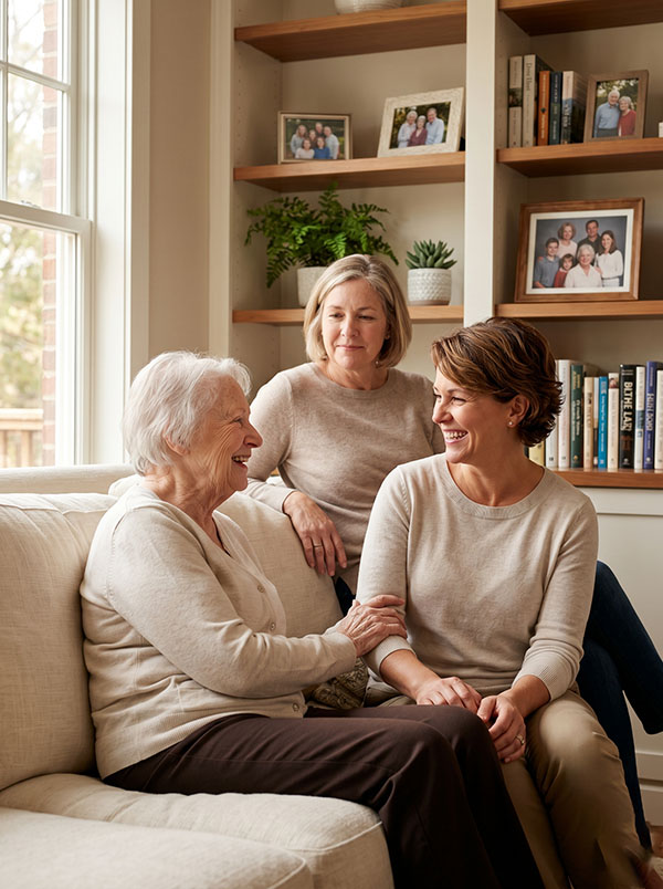 Family with trusted caregiver in the home